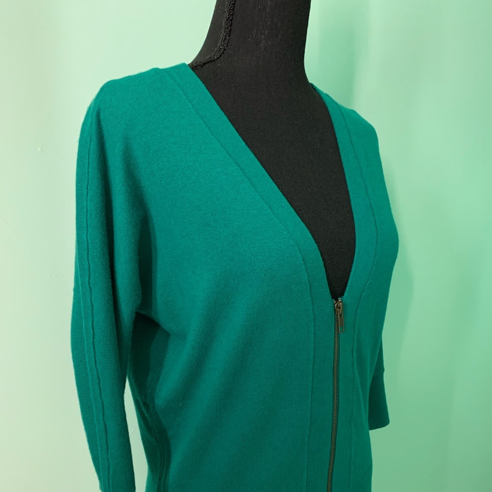 XS, CAbi, Green, Banner zip front cardigan